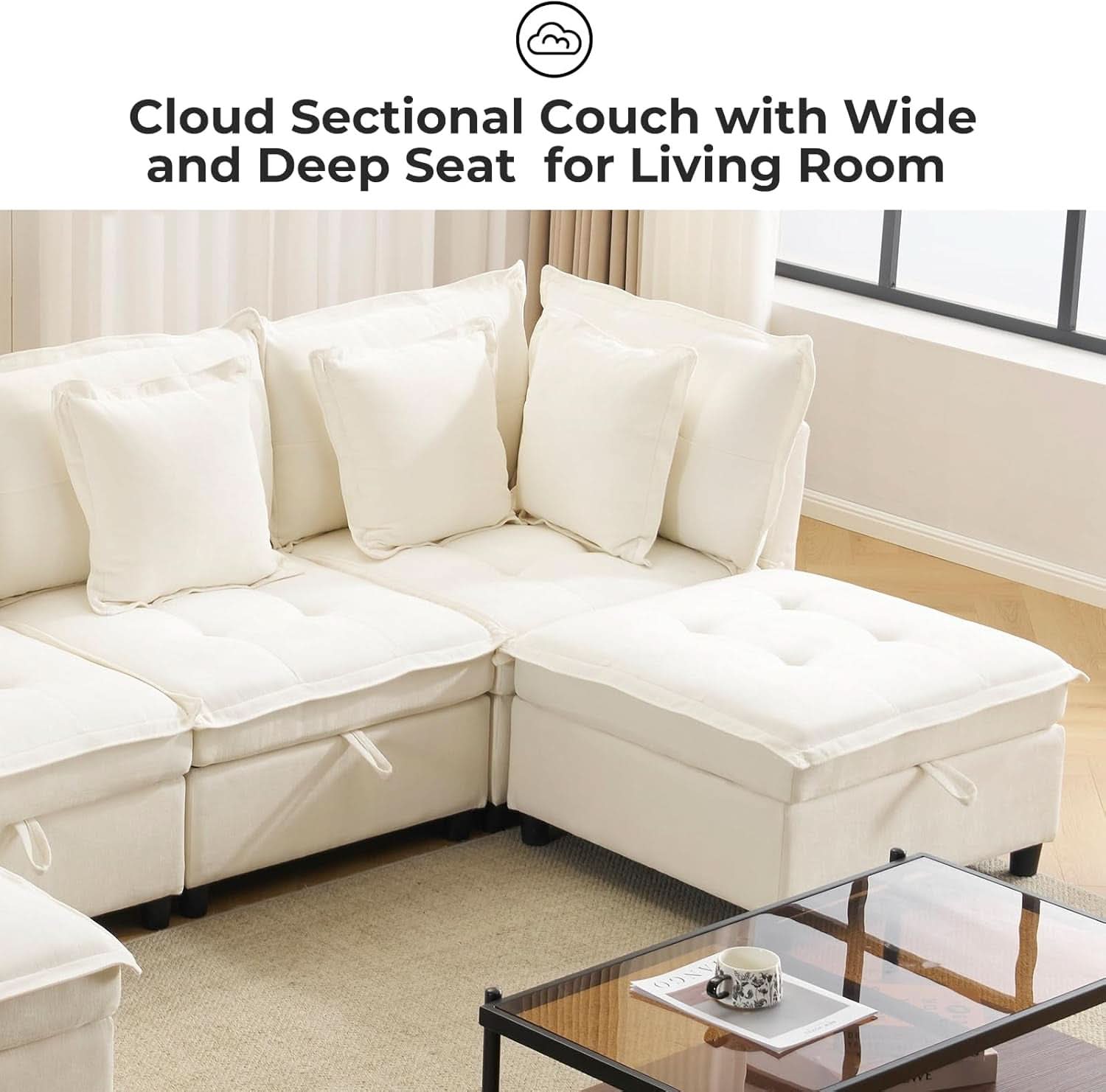 White OneThirtyThreeInch Modular Sectional Sofa Hidden Storage-4