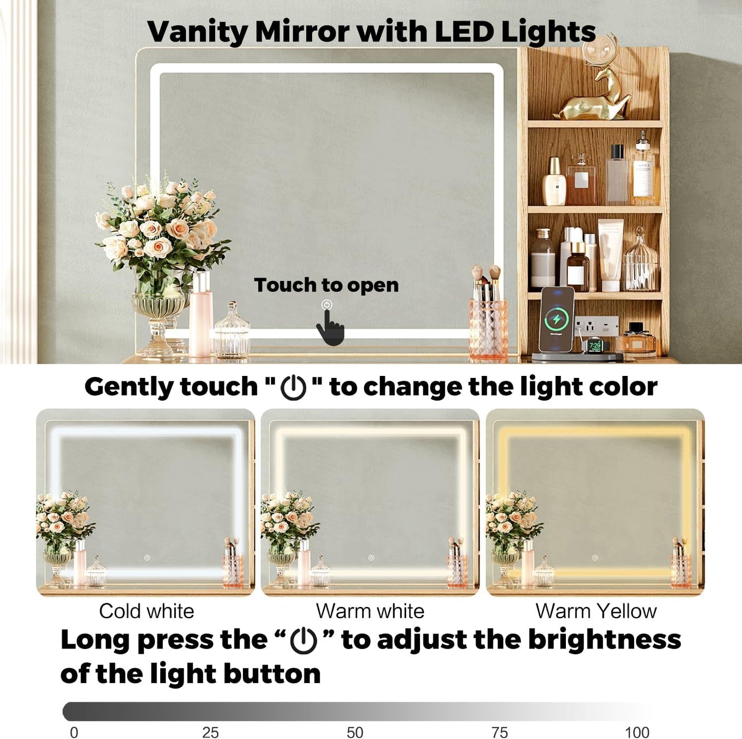 47 Inch Vanity Desk With Multifunctional Illumination