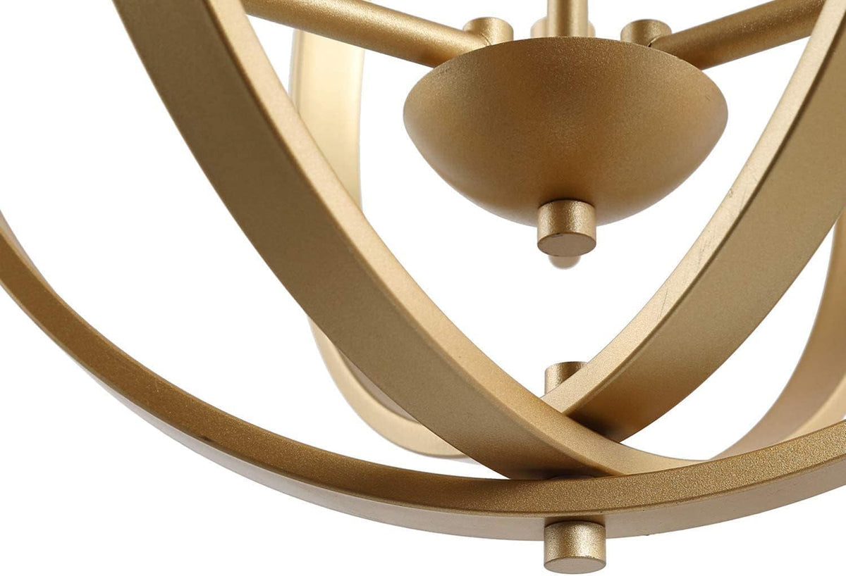 Gilded Orbital Chandelier Three Light Pendant Fixture-2