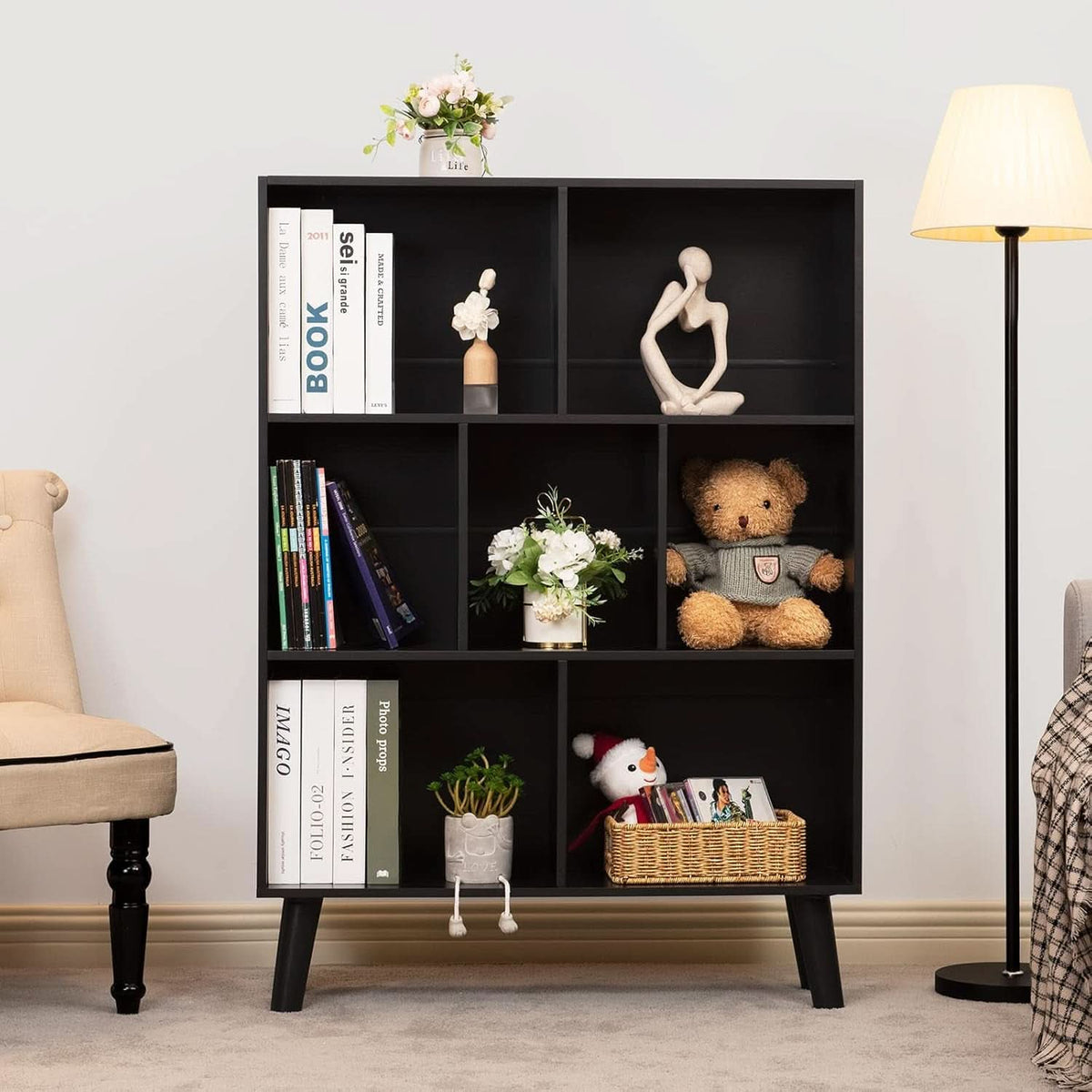 Black Freestanding Wooden Bookcase With Ample Storage