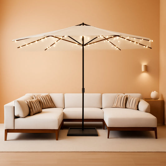 Fifteen Foot Outdoor Patio Umbrella Solar LED Lighting