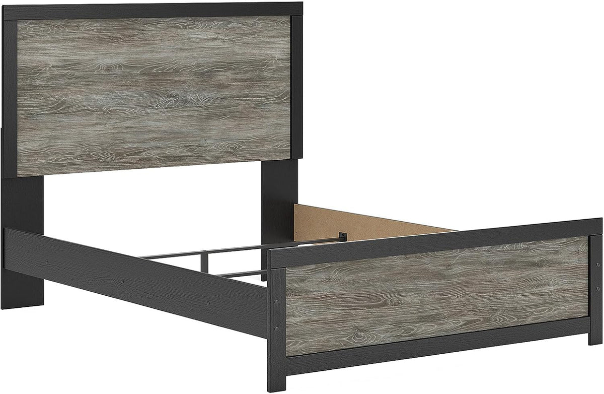 Queen Bed Frame With Headboard TwoTone Warm Gray Matte Black