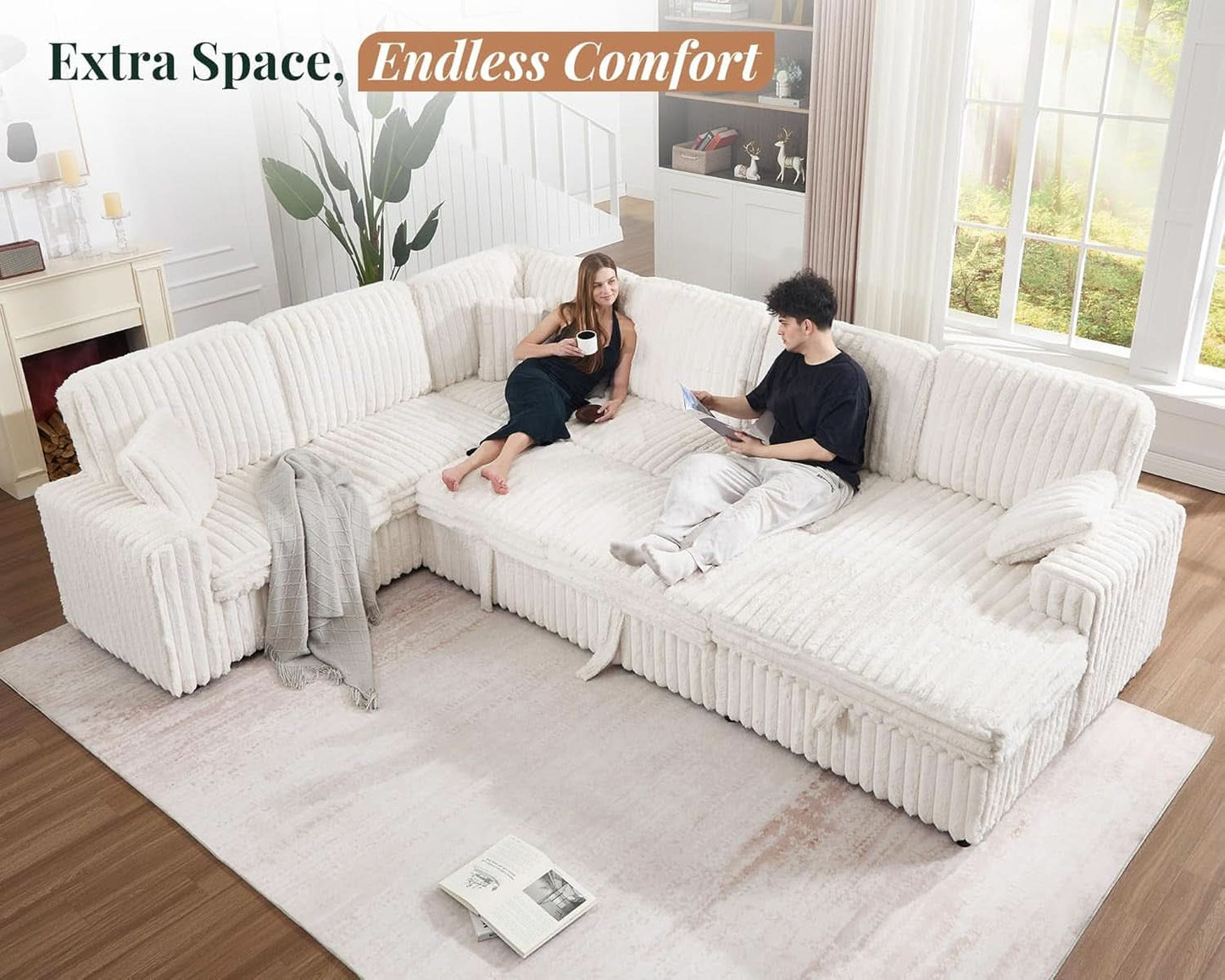 One Hundred Thirty Inch Sleeper Sofa With White Faux Fur