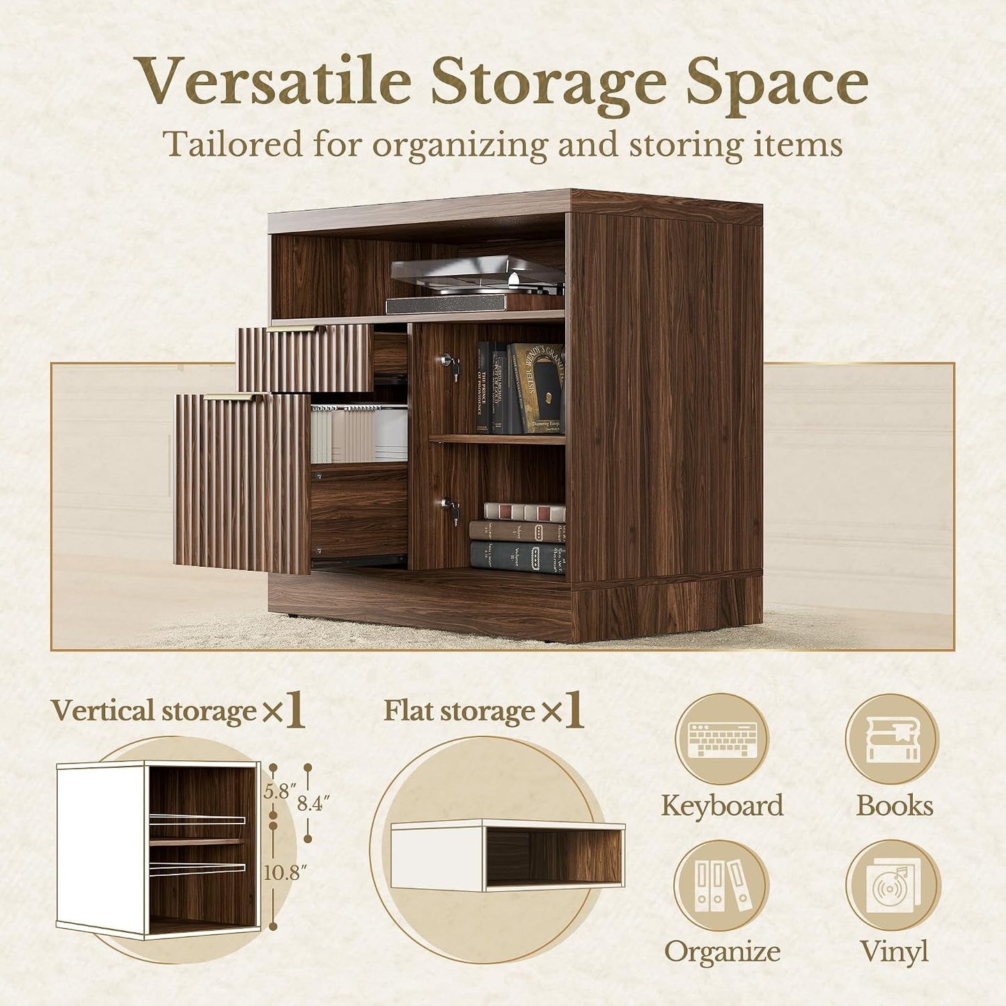 Thirty Two Inch Walnut Lateral File Cabinet Lockable Assembly
