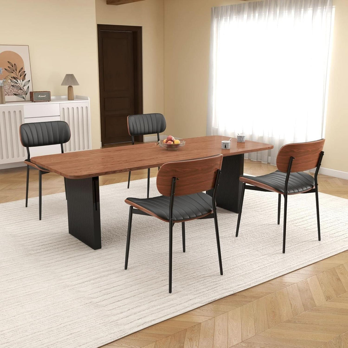 Upholstered Faux Leather Walnut Bentwood Dining Chairs