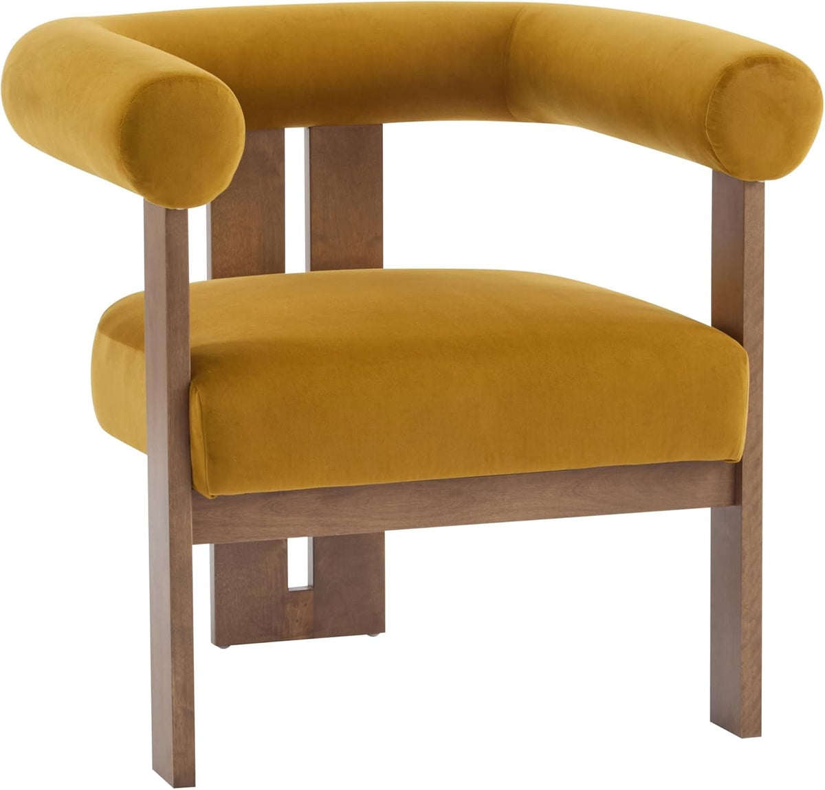 Luxurious Mustard Velvet Barrel Chair Solid Walnut