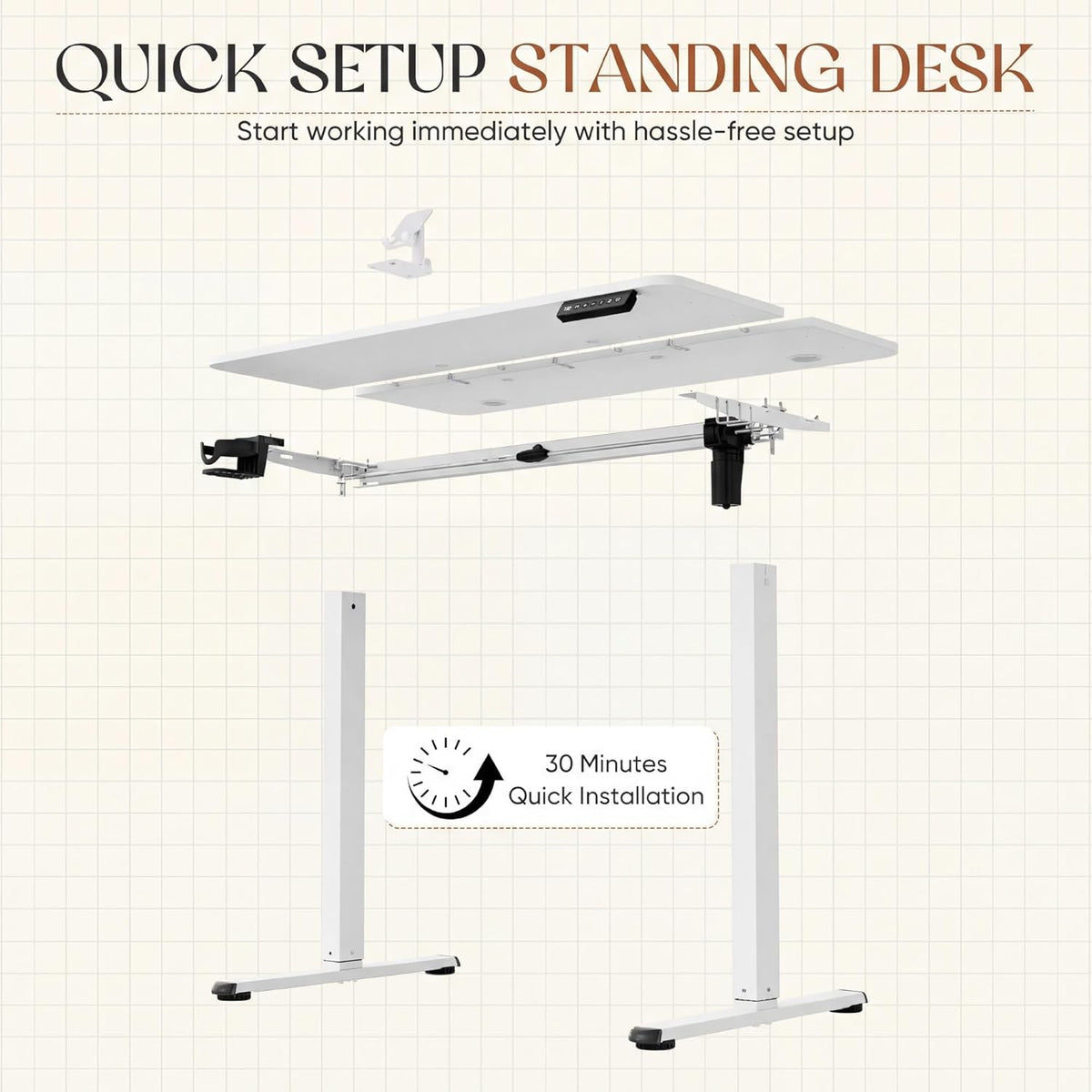 40x24 Electric Height Adjustable Standing Desk White