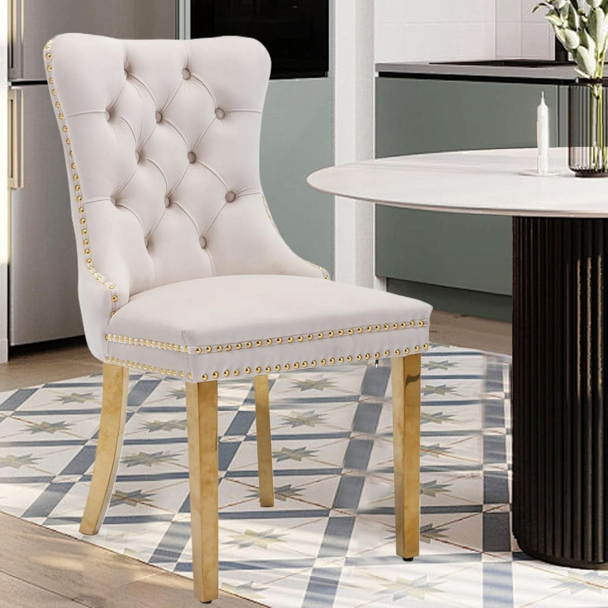Velvet Dining Chairs Set Of 4 With Gold Plated Legs