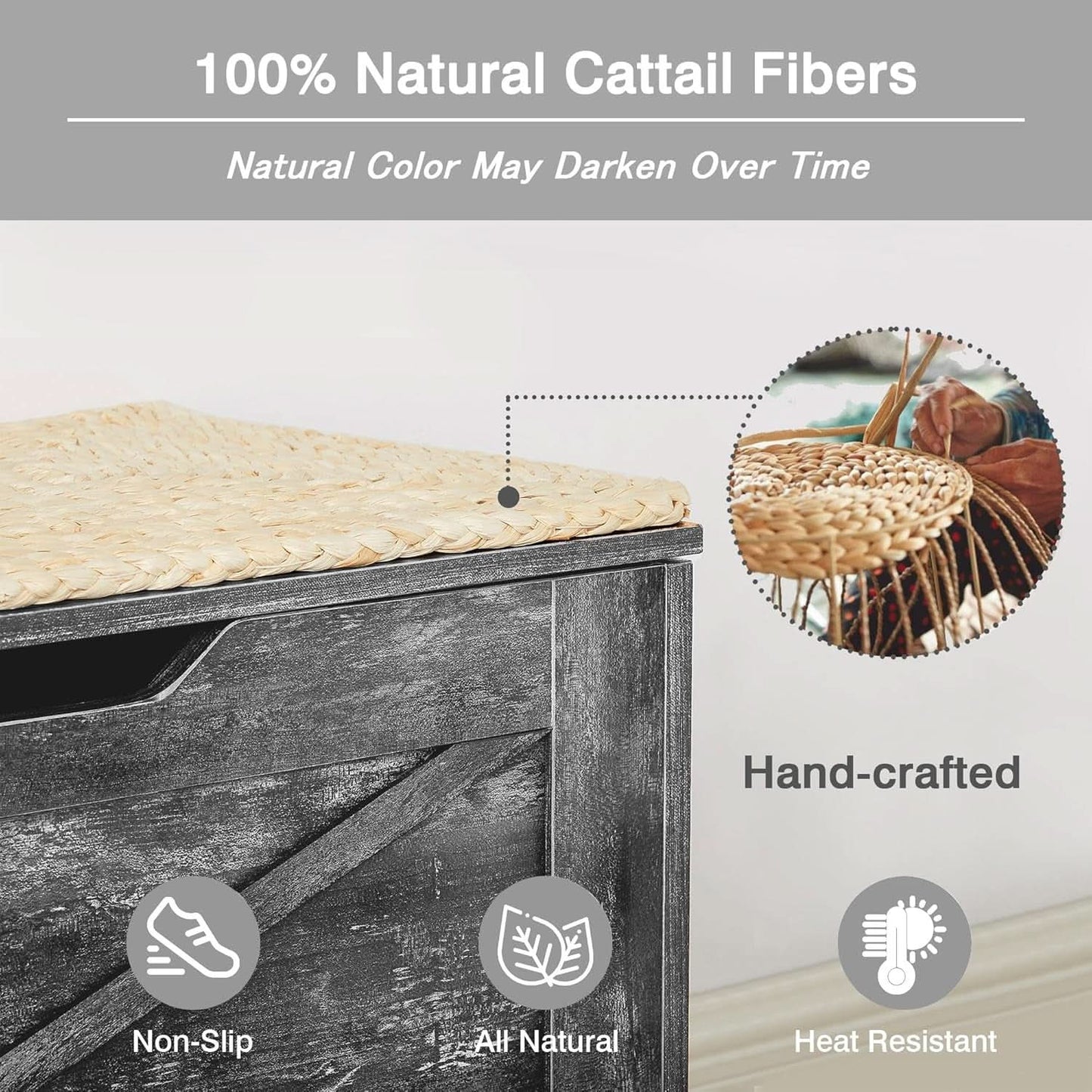 Thirty Inch Lift Storage Chest Handwoven Cushion Gray