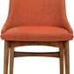 Orange Fabric and Walnut Wood Dining Side Chairs Set of 2