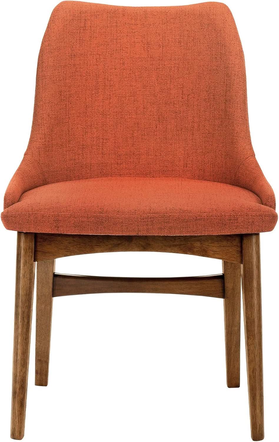 Orange Fabric and Walnut Wood Dining Side Chairs Set of 2
