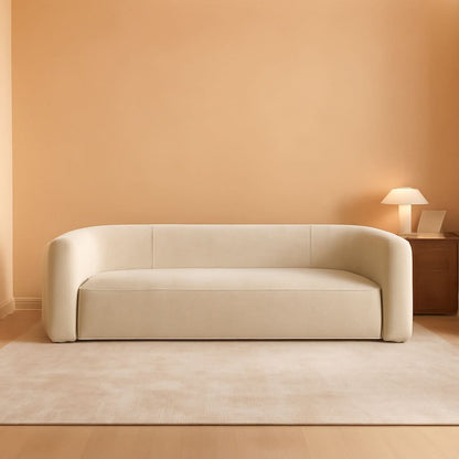 Cream Velvet 3 Seater Modern Sofa With Curved Backrest