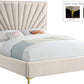 Cream Velvet Queen Platform Bed Upholstered Tufted