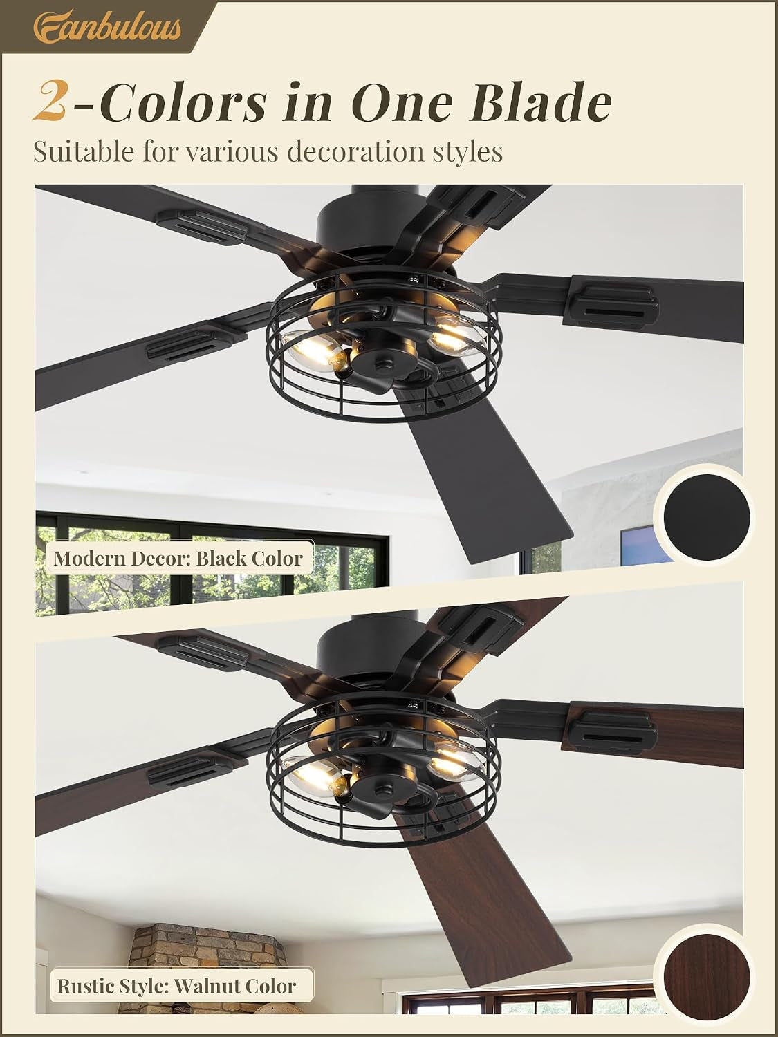 Farmhouse Rustic Ceiling Fan Featuring Remote Lighting