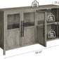 Fifty Five Inch Grey Buffet Cabinet Glass Doors Storage