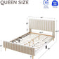 Queen Size Velvet Platform Bed With Ivory Upholstered Head board