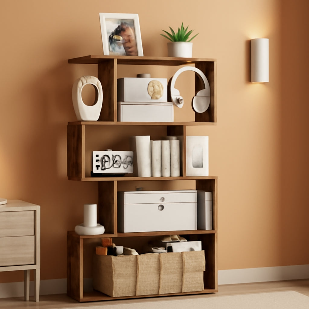 Rustic Brown Vertical Freestanding Bookcase 5 Tier