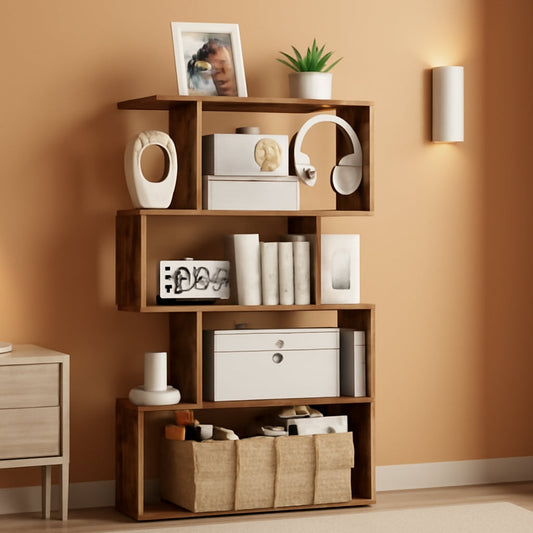 Rustic Brown Vertical Freestanding Bookcase 5 Tier
