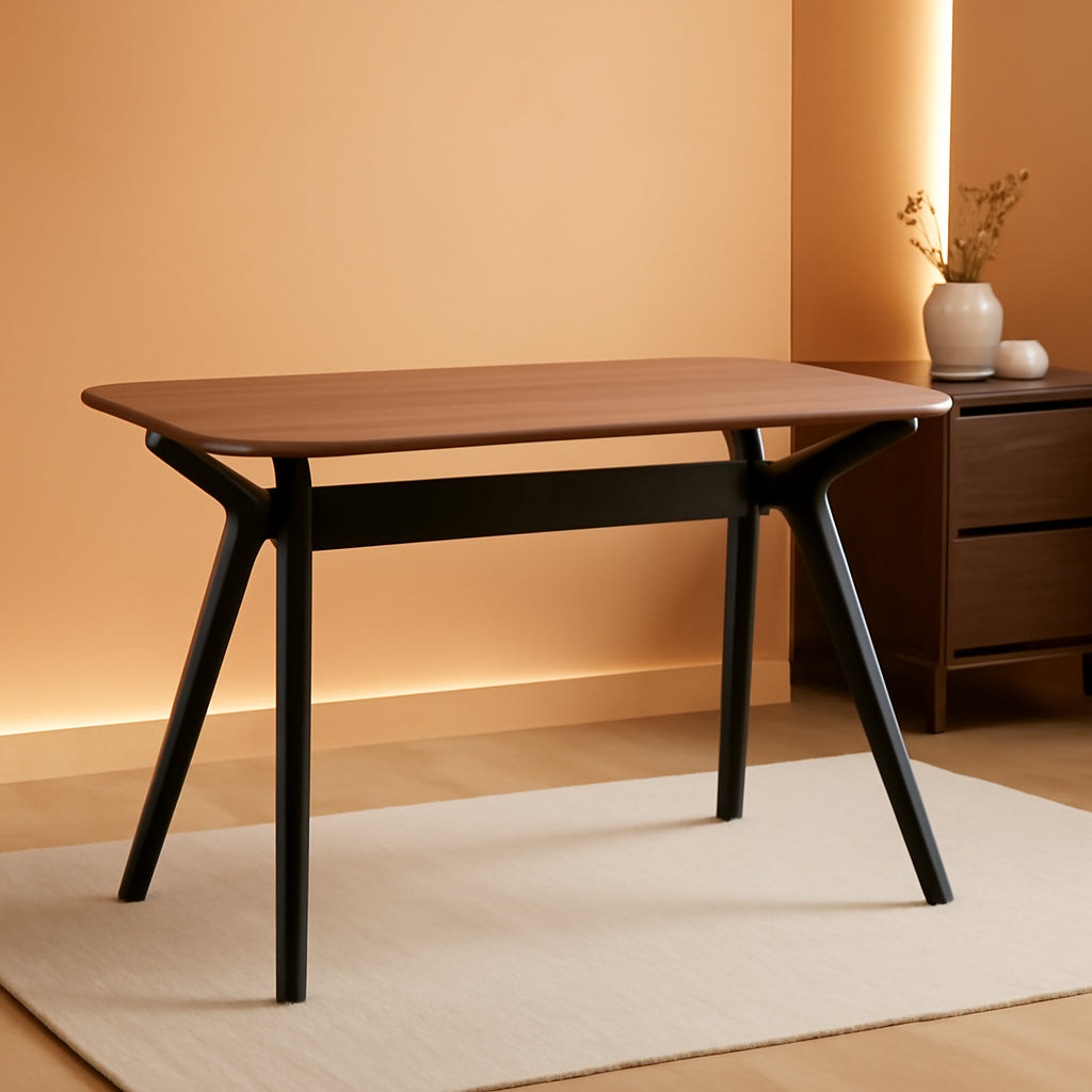 Contemporary Walnut Black Rectangle Wood Dining Table