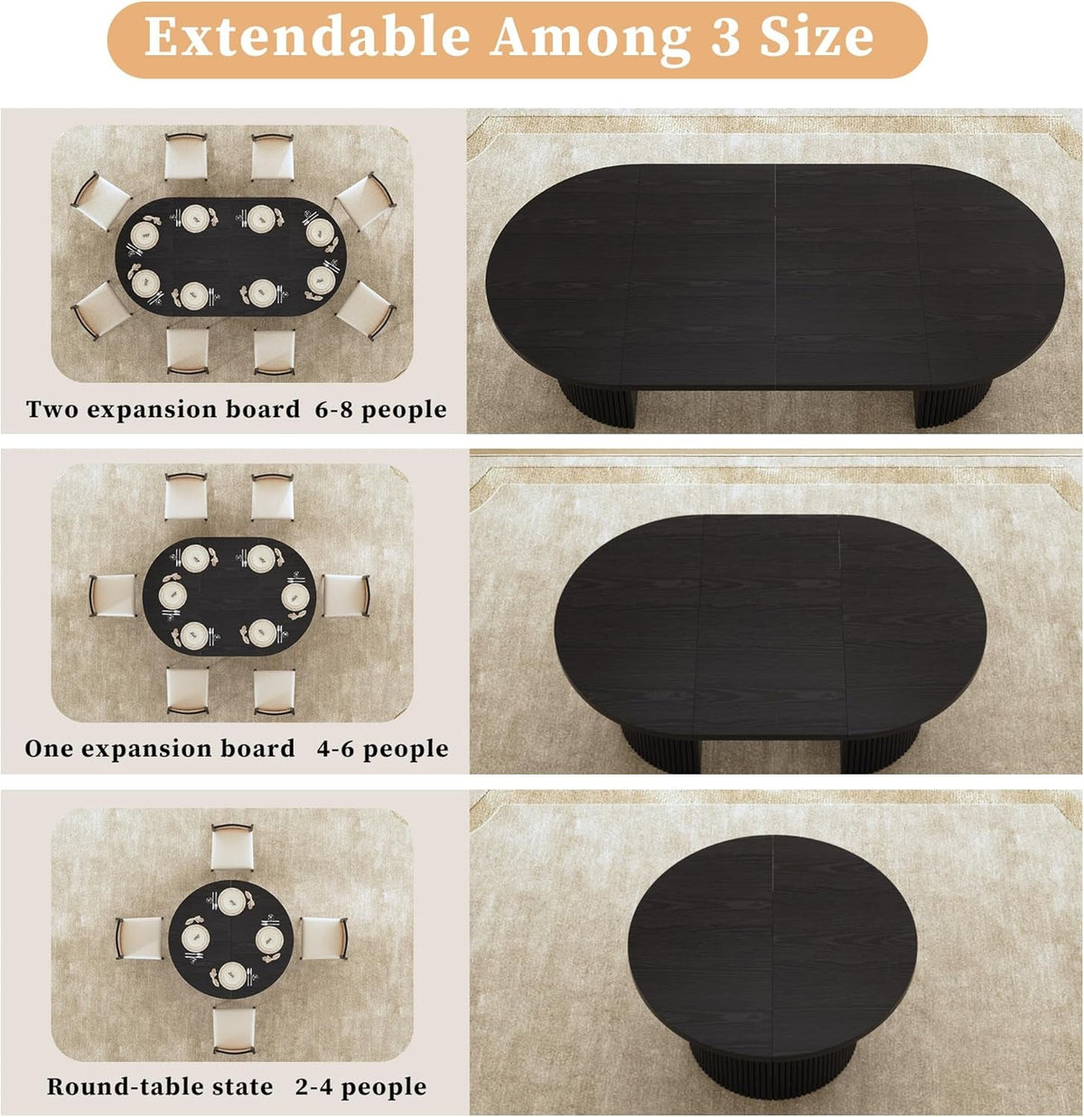 Black Modern Farmhouse Extendable Round Dining Table