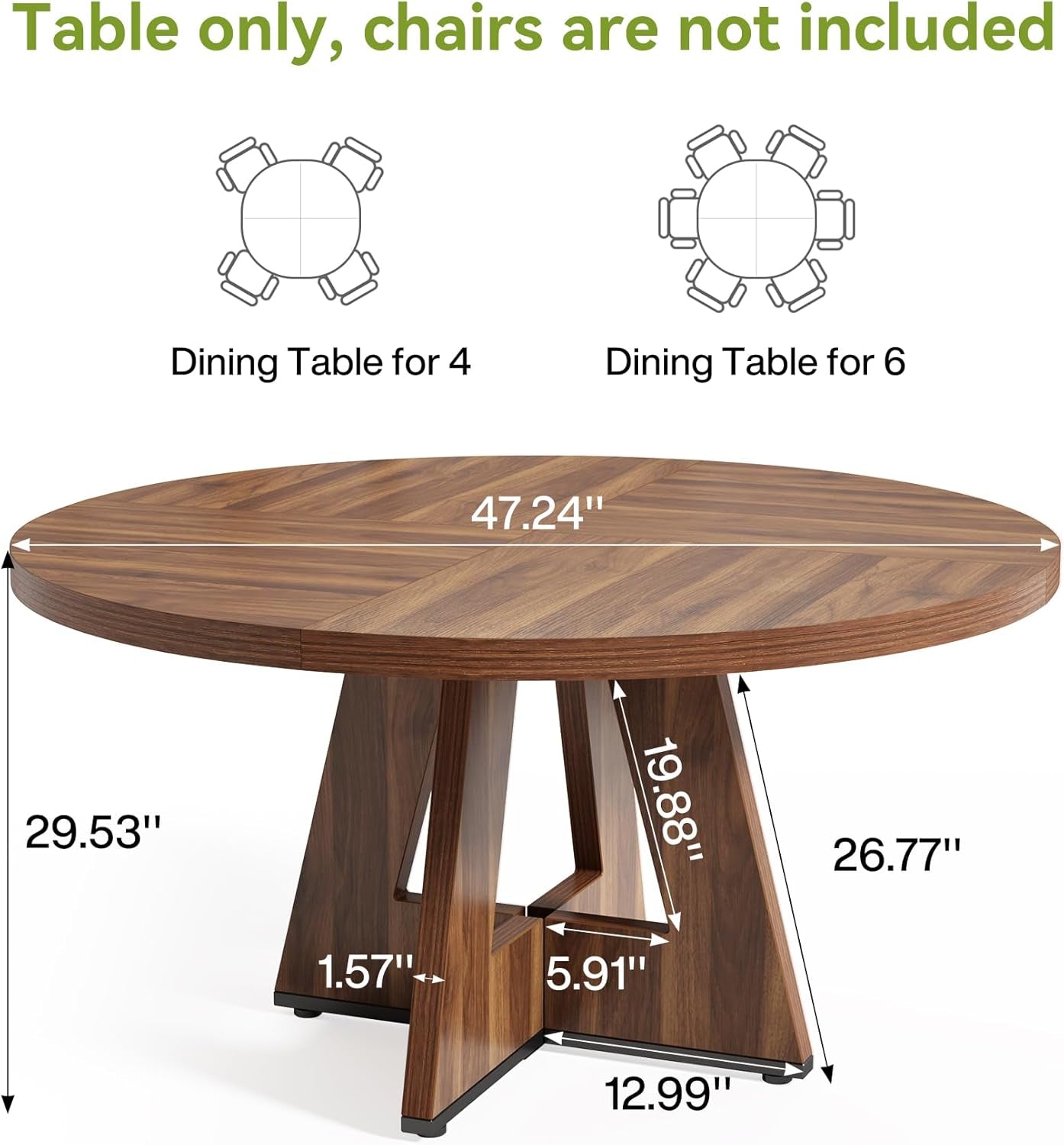 Circular Dining Table 47 Inches Brown Pedestal Base