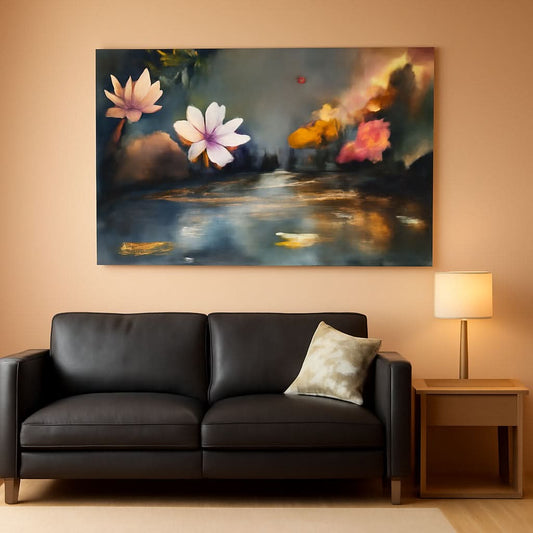 Lotus Canvas Wall Art 58x29 Vibrant Landscape Textured