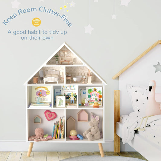White Wooden Dollhouse Bookcase With 4Tier Storage