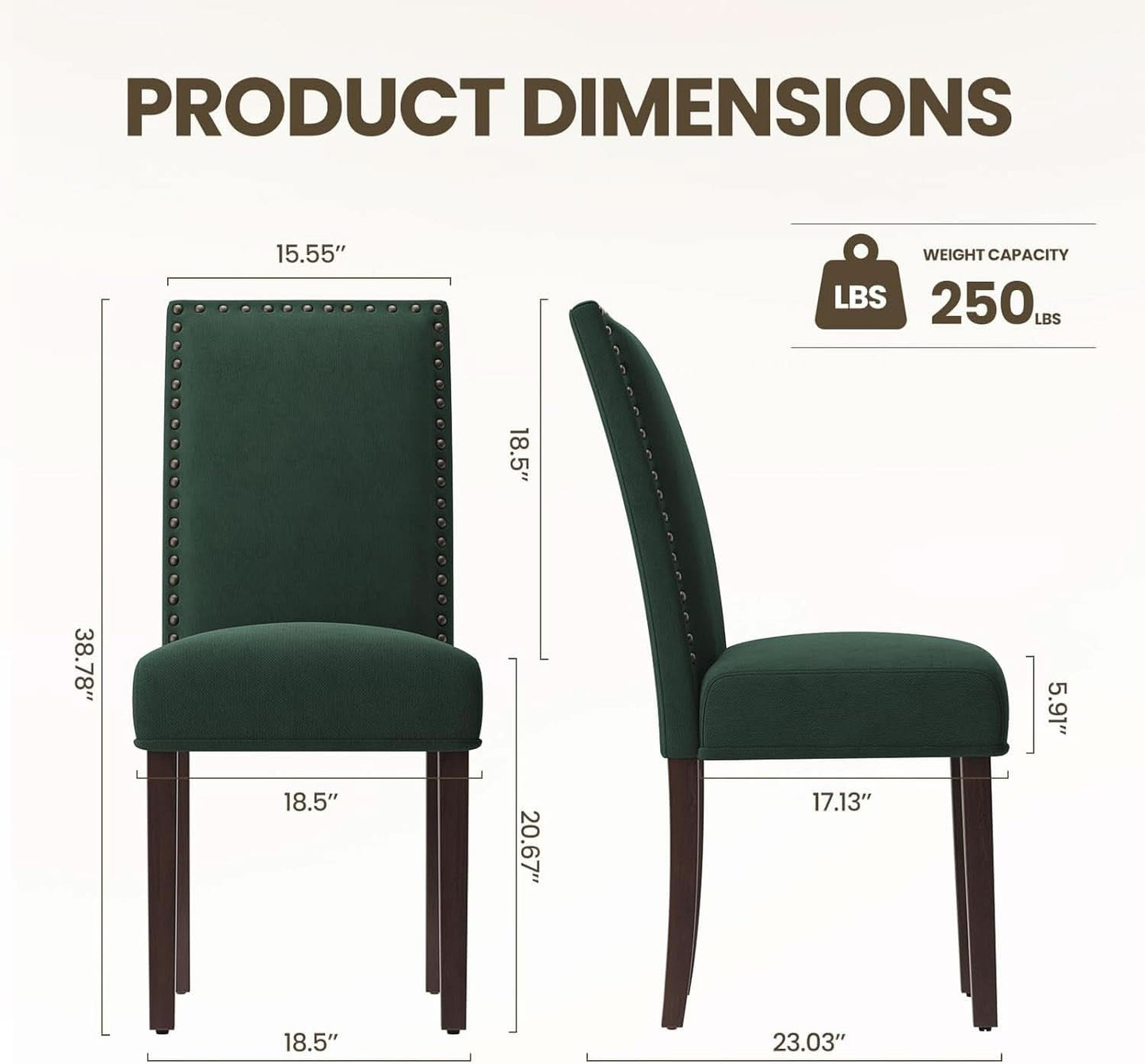 Green Velvet Upholstered Dining Chairs With Nailhead
