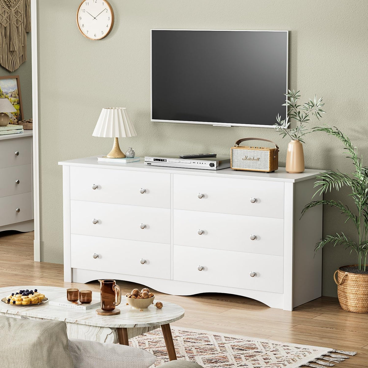 White 58 Inch Contemporary Wooden Dresser Organizer