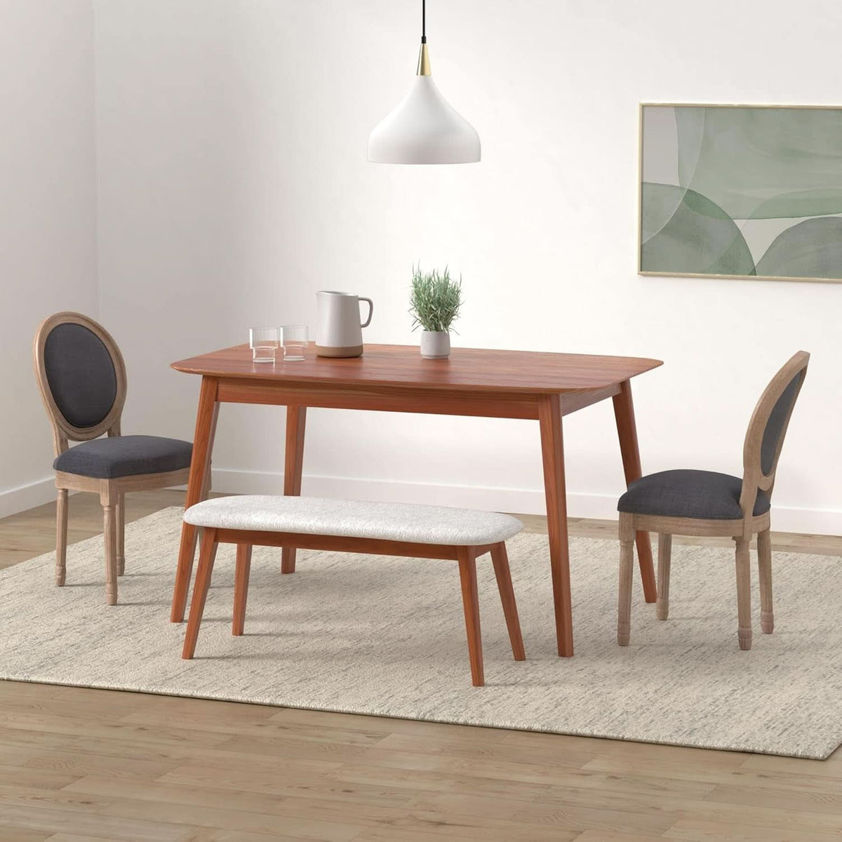 Set Of 4 French Vintage Dining Chairs Solid Wood Frame Tufted Fabric