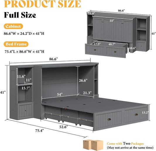 Spacious Murphy Bed With Generous Night stands Grey