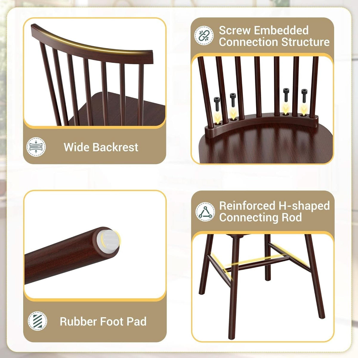 Brown Windsor Spindle Back SolidWood Dining Chairs