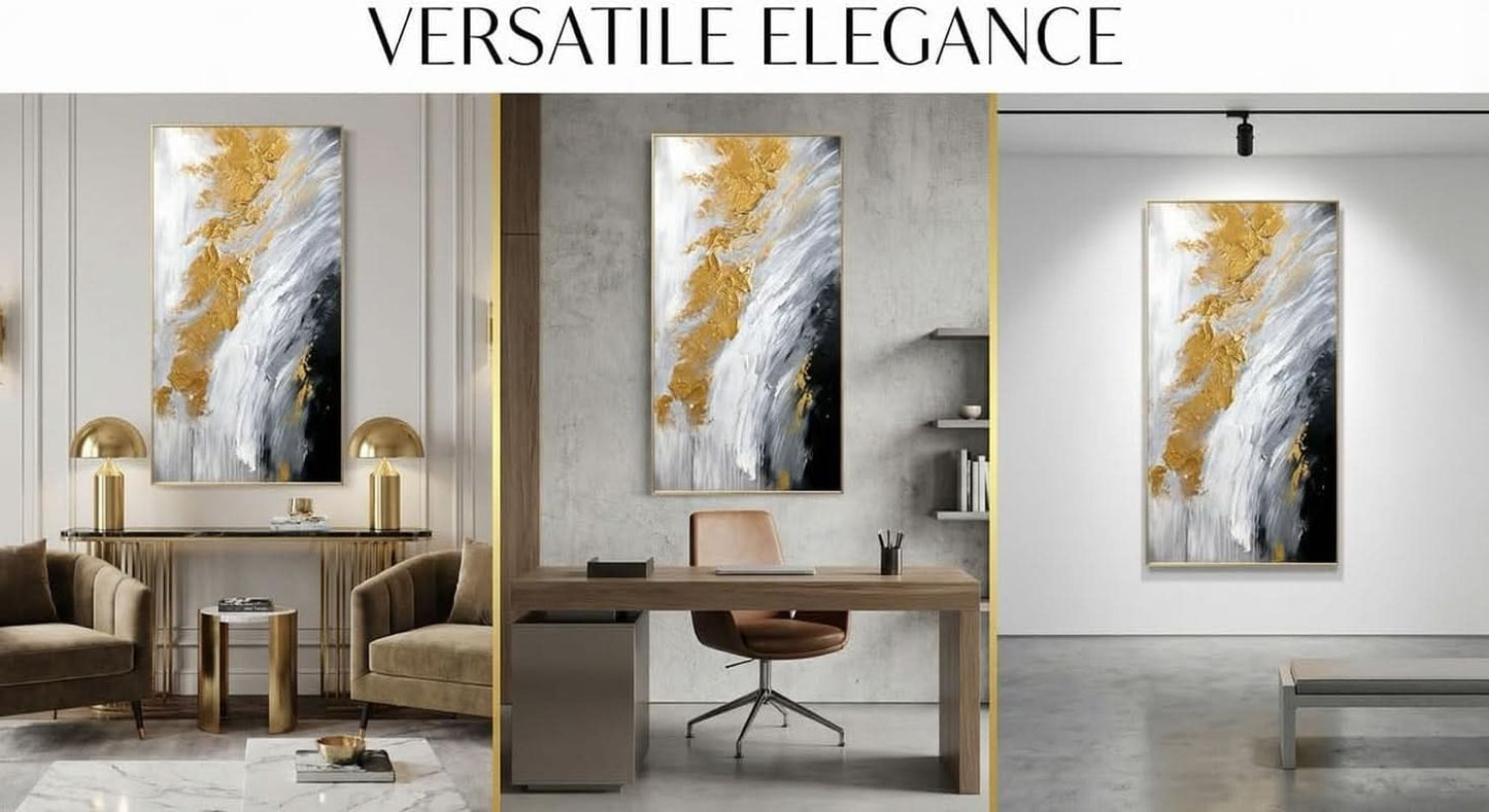 Original Abstract Wall Art 24x48 Inches Black White-4