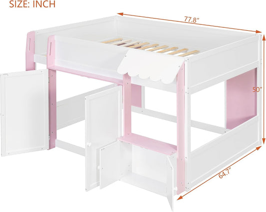 Luxurious White Fullsize Alderwood Loft Bed Playhouse
