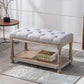 Grey Tufted Upholstered Storage Ottoman Bench Shelf