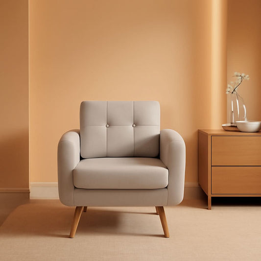 Beige Mid Century Accent Chair With Tufted Upholstery