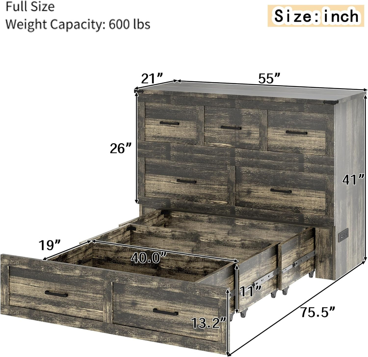 Full Murphy Bed With Integrated USB Charging Station