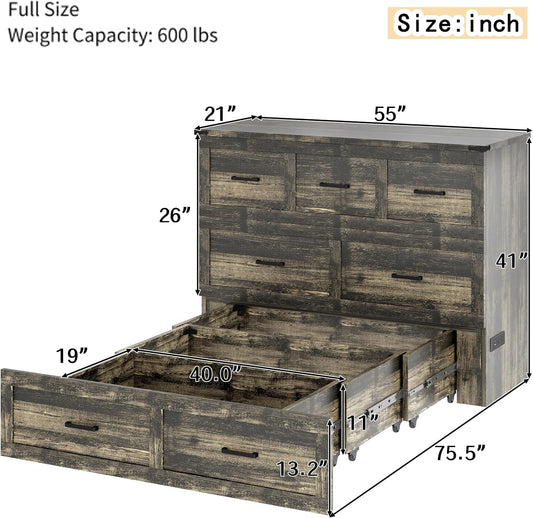 Full Murphy Bed With Integrated USB Charging Station