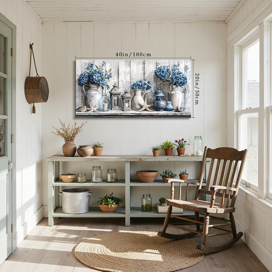 Blue Hydrangea Floral Wall Art Gallery Canvas Artwork