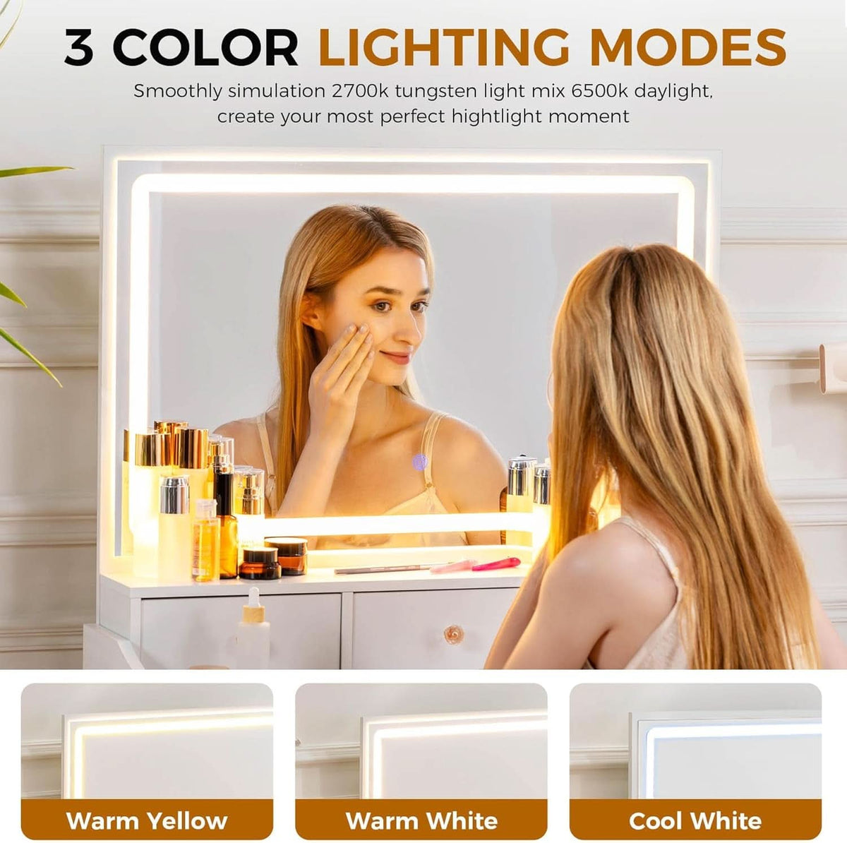 Makeup Vanity White Desk With Multifunctional Mirror