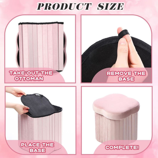 Flower Shaped Velvet Foldable Storage Ottoman Pink
