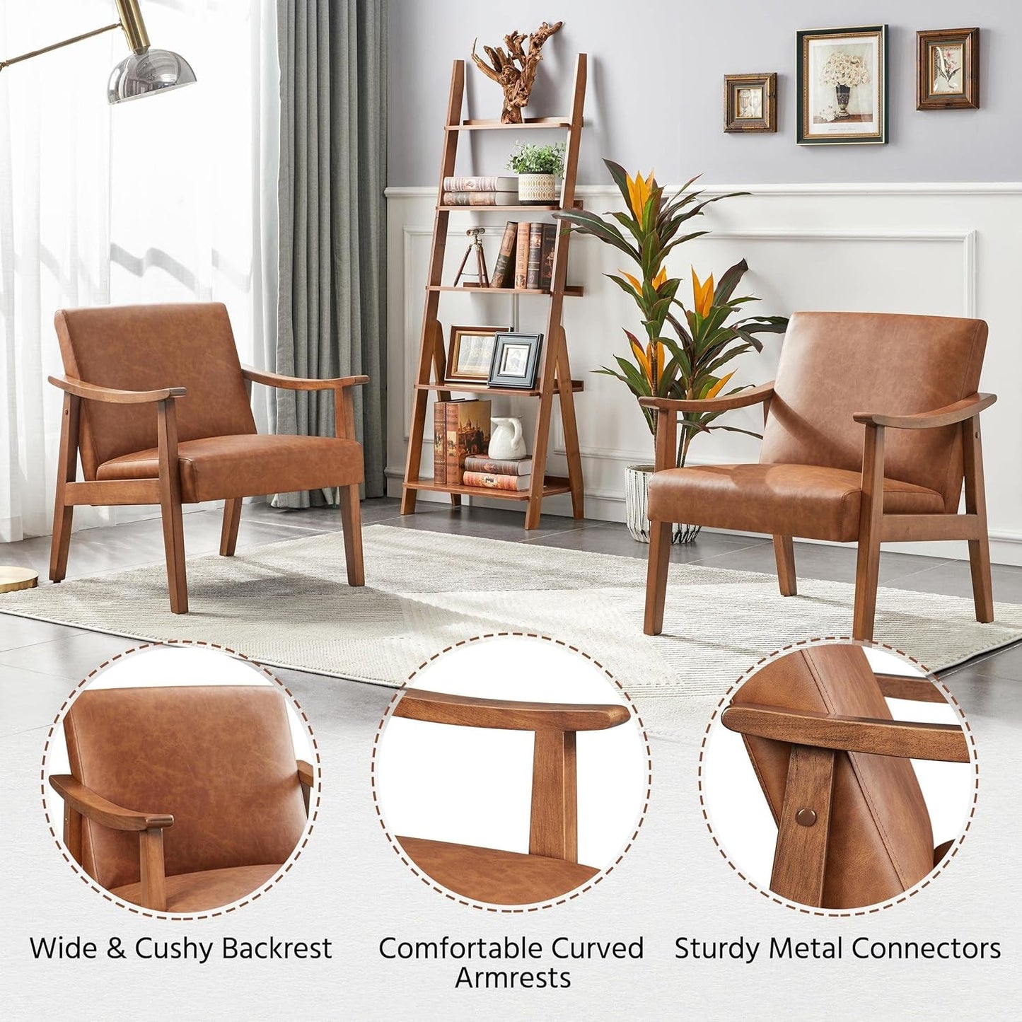 Lux PU Leather Contemporary Accent Chair LightBrown