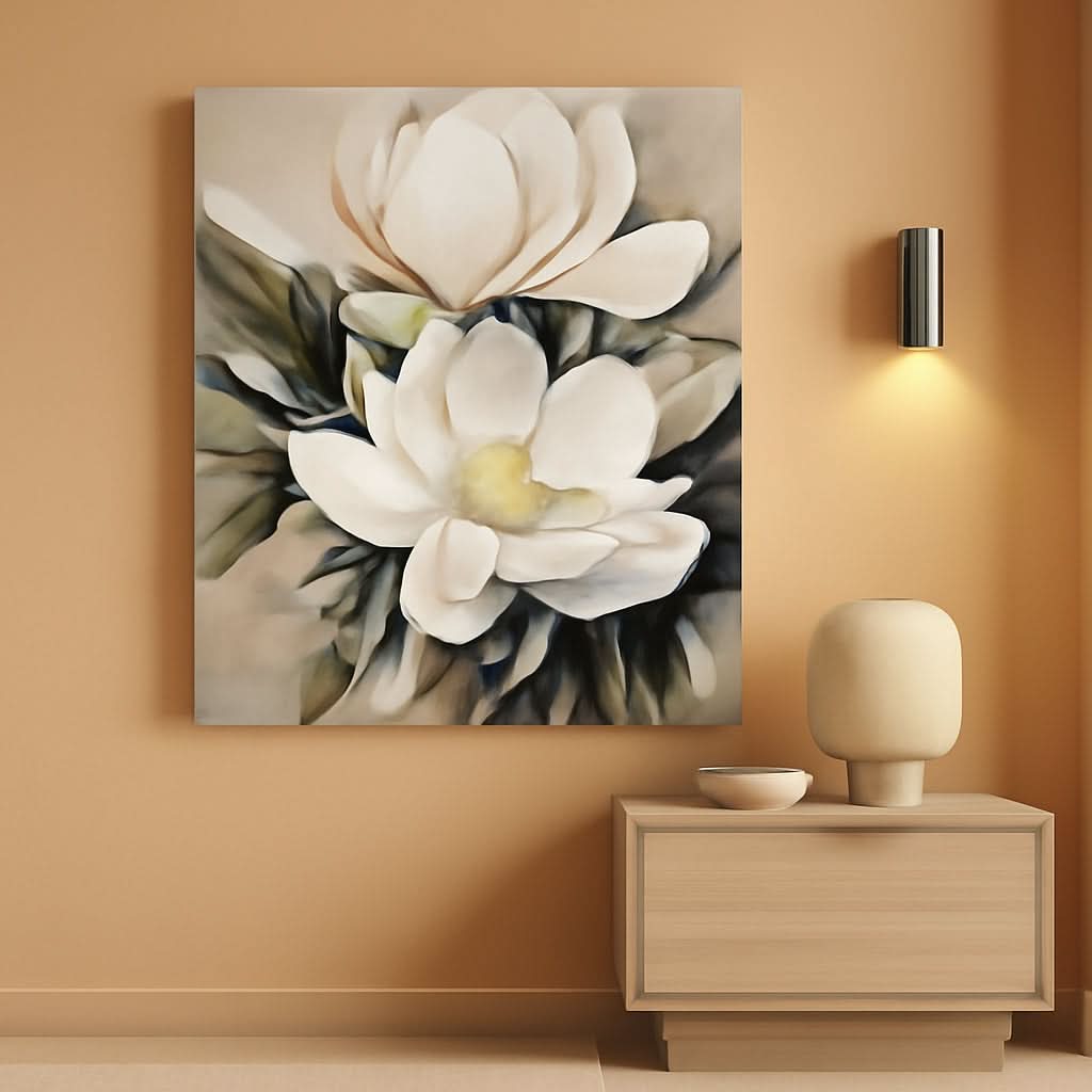 White Flower Canvas Wall Art Ready To Hang 24x32 Inches