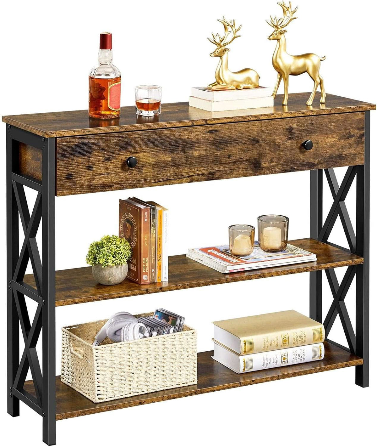 Rustic Brown TV Stand Entertainment Center 45 Inch Drawer