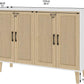 Buffet Storage Cabinet White Rattan Decor 4 Doors 48 Inch
