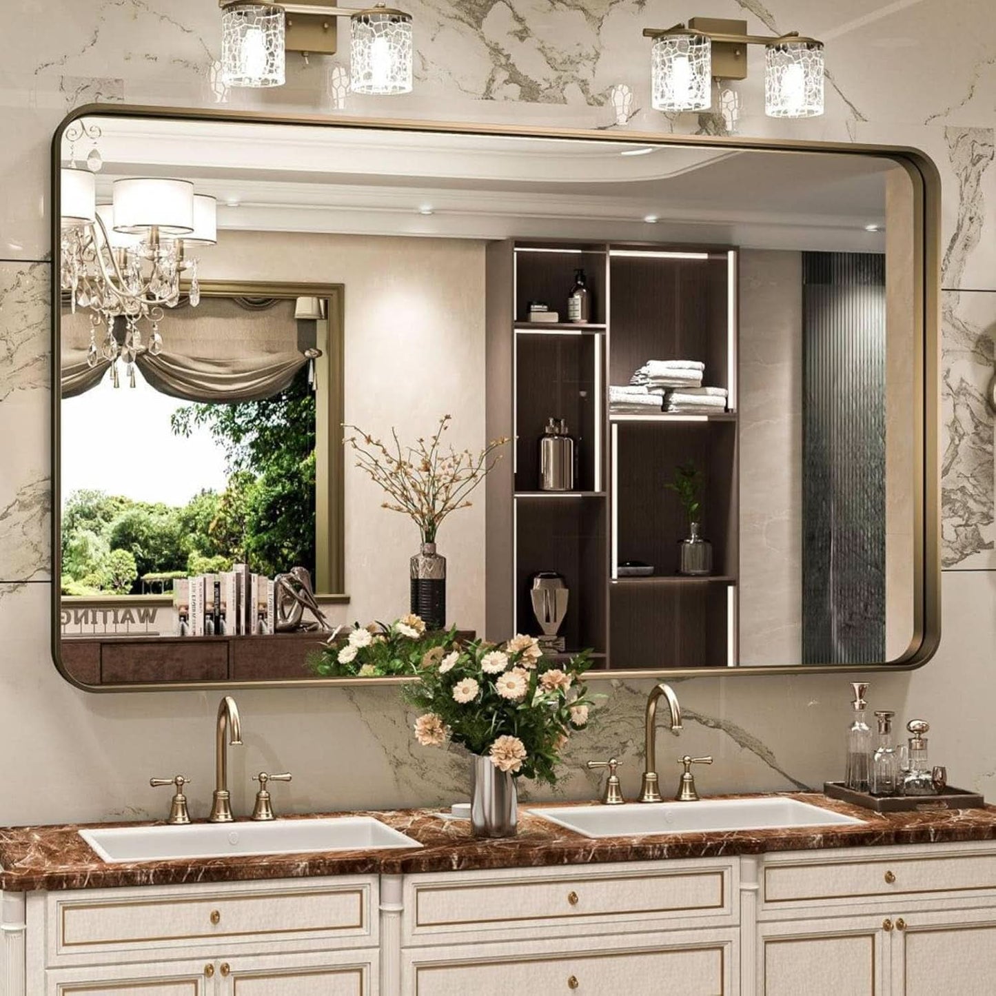 Bronze Bathroom Mirror 55x36 Inch Brushed Bronze Frame-0