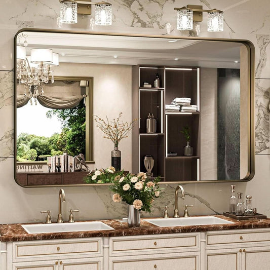 Bronze Bathroom Mirror 55x36 Inch Brushed Bronze Frame-0