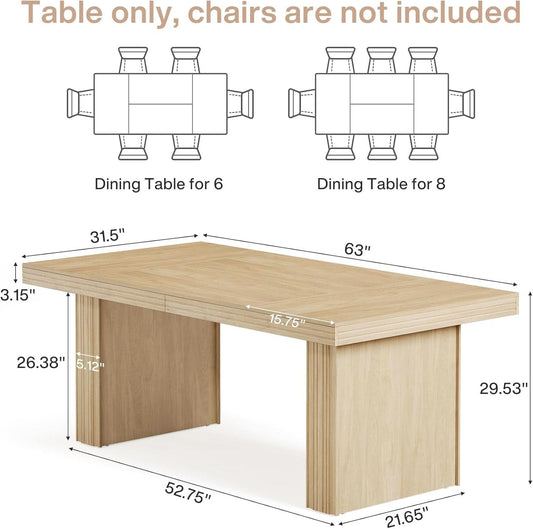 63 Inch Farmhouse Dining Table Seats 6 With Fluted Lines