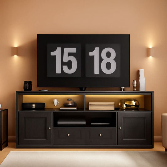 Black 65 Inch High End Contemporary TV Stand LED Lighting