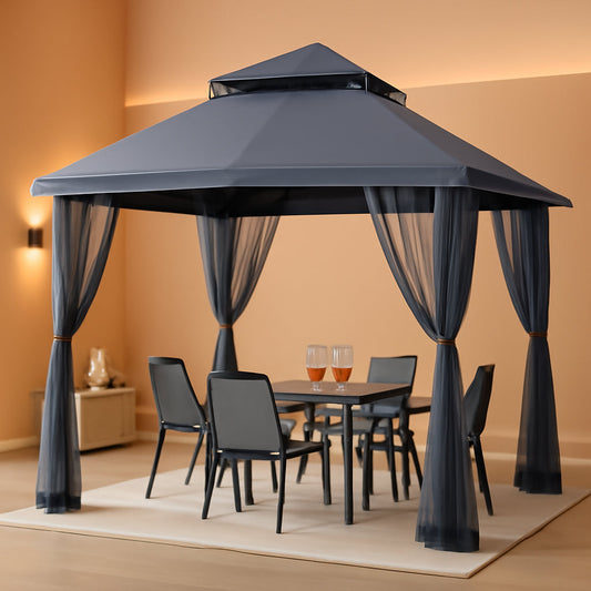 11x11ft Gazebo With Mosquito Netting Charcoal Gray